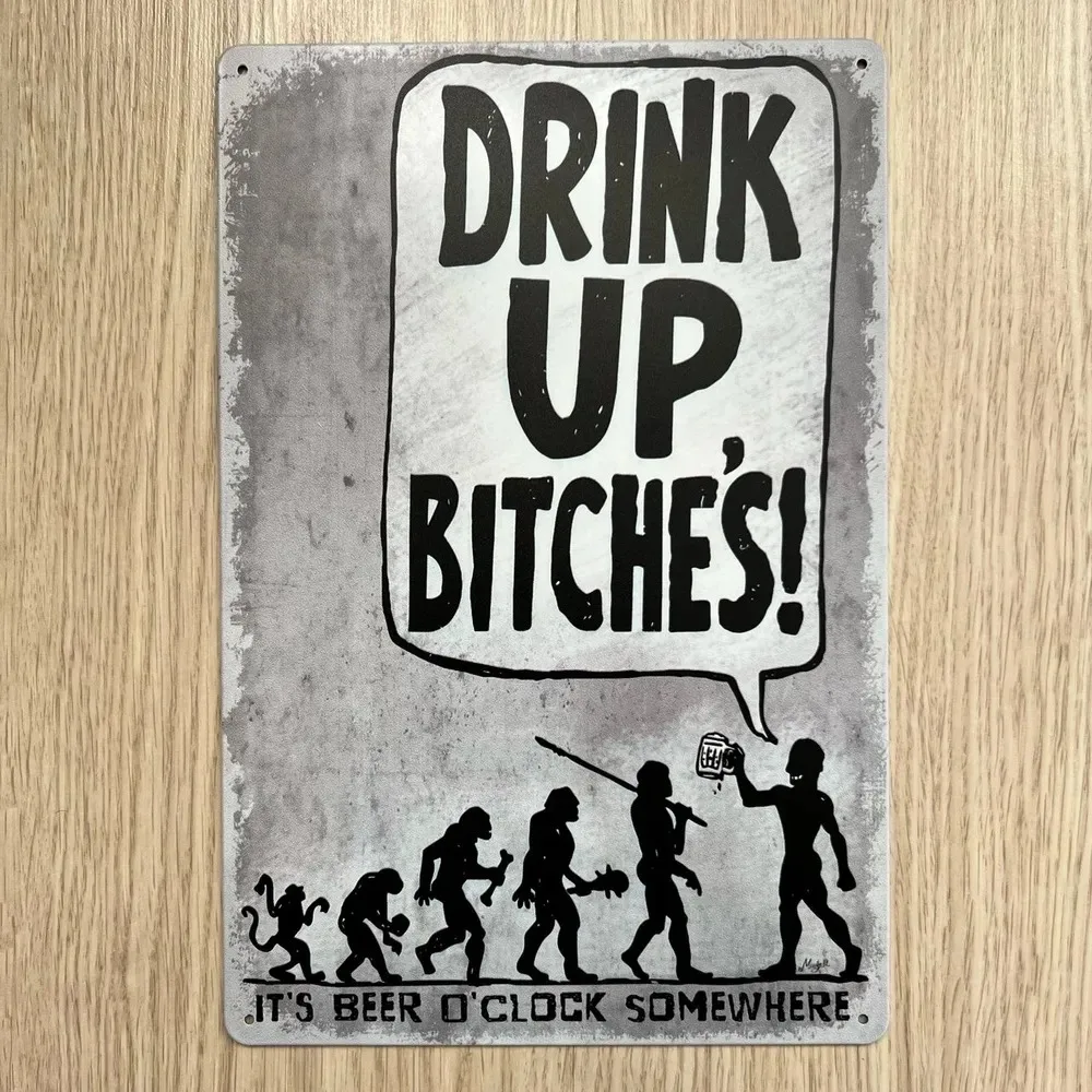 Vintage Collectible Plates - Tin Sign - Human Evolution Beer
